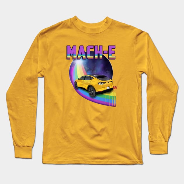 Mach-E Rides the Rainbow Galaxy in Cyber Orange Long Sleeve T-Shirt by zealology